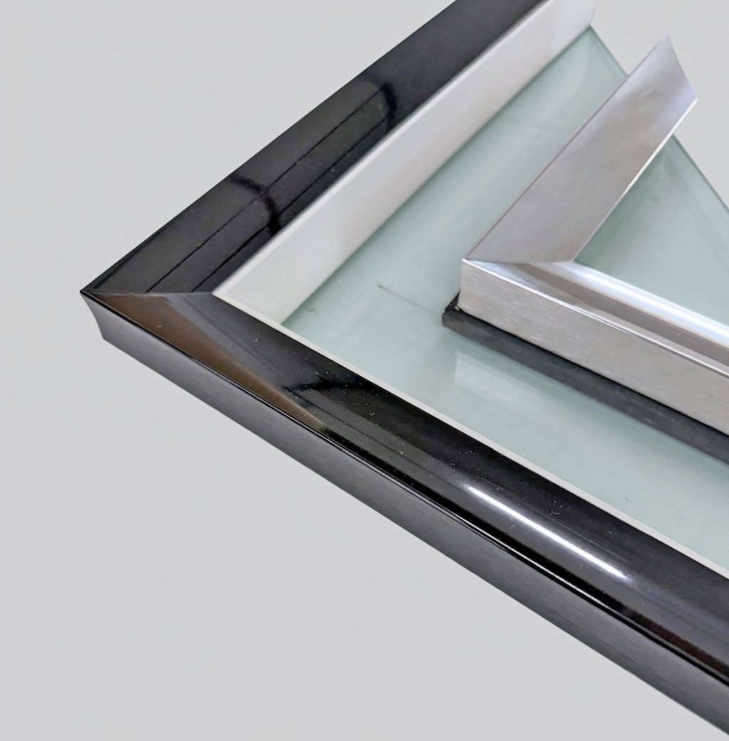  Alu Double mini gondole Noir rehausse blanche interieur argent